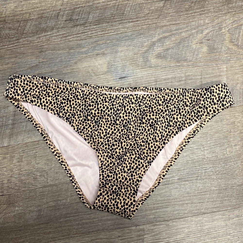 Shade & Shore Leopard Bikini Bottoms Animal Print Ribbed Brown Tan Large